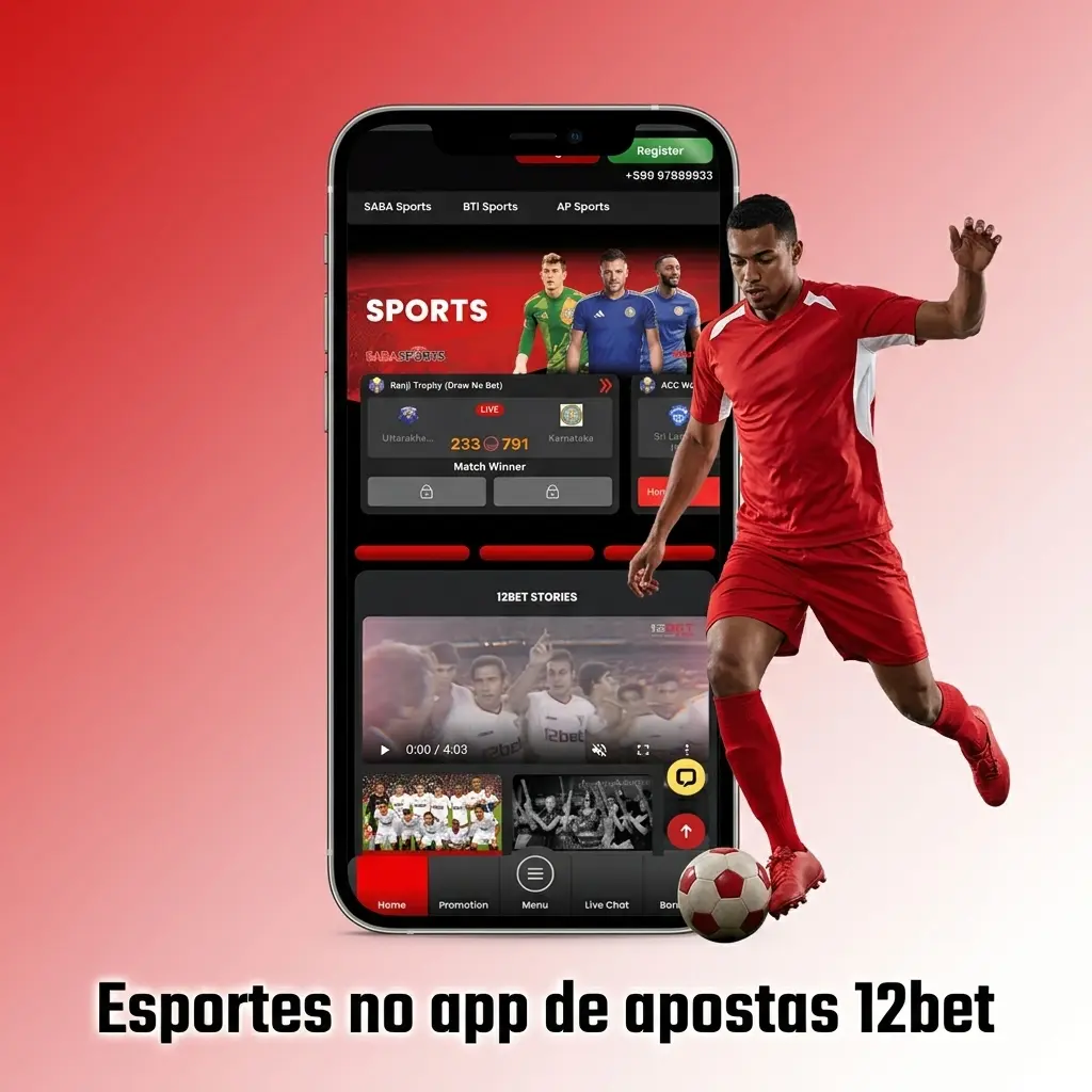 Tela do app 12bet com apostas esportivas ao vivo, odds e mercados de futebol, basquete, tênis e eSports