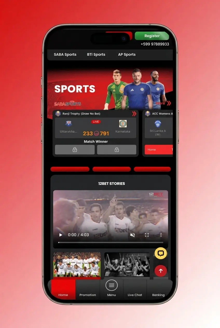 Passos para apostar no app 12bet, com opções pré-jogo, ao vivo e boletim mobile